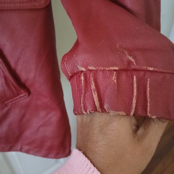 Fashion Elements Coat Women XL Red 100% Leather Casual Hooded Motorcycle 90's - Picture 7 of 16